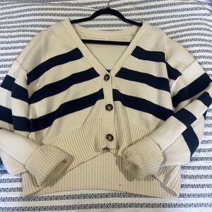 By Together Navy and Cream Button-Up Cardigan
